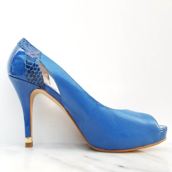 MARC FISHER Bross Peep Toe Pump Blue Leather Heel - Picture 5 of 8